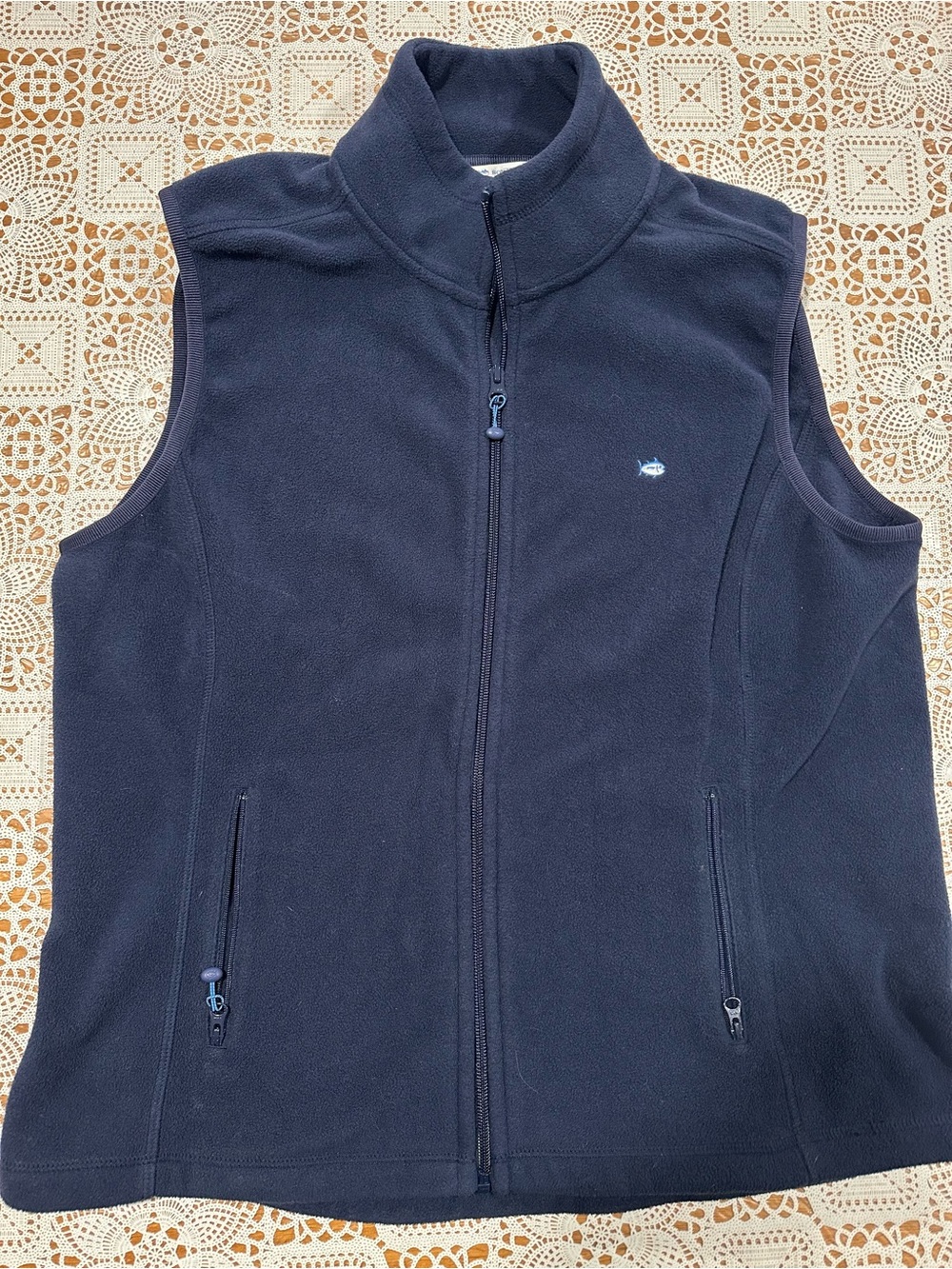 Southern Tide Navy Fleece Vest Full Zip Large Coastal Preppy Outdoor Layer